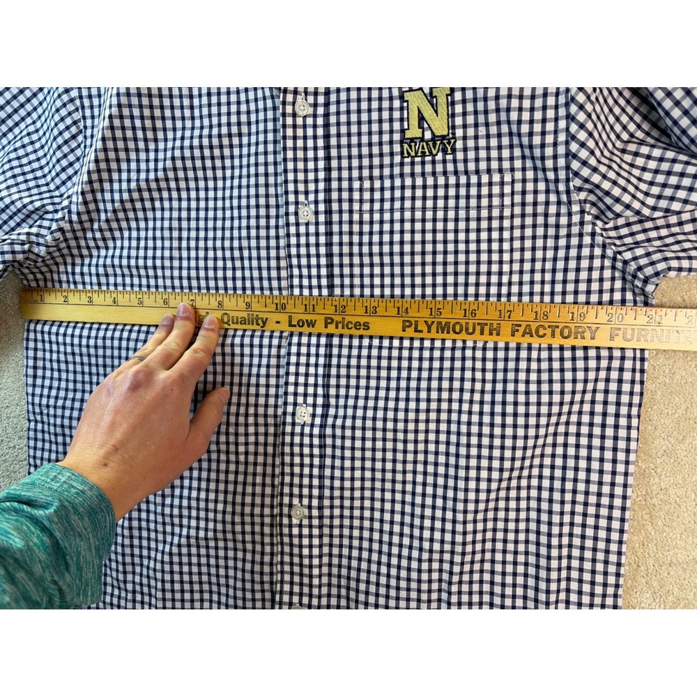 USNA Navy Button Shirt Men's Small Gingham Plaid Blue NCAA Naval Academy NEW - Picture 7 of 8